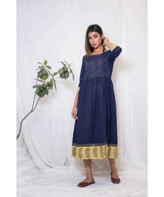 blue embroidered cotton stitched party wear kurtis 2