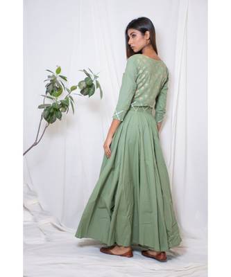 green embroidered cotton stitched party wear kurtis 1