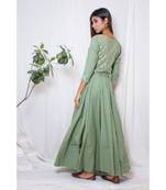 green embroidered cotton stitched party wear kurtis