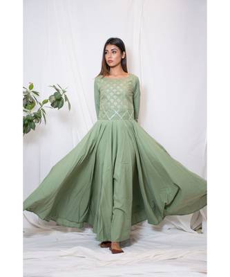 green embroidered cotton stitched party wear kurtis 2