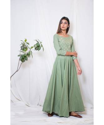 green embroidered cotton stitched party wear kurtis 4