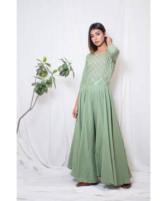 green embroidered cotton stitched party wear kurtis 5