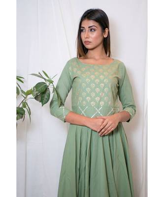 green embroidered cotton stitched party wear kurtis 6