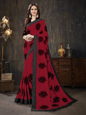 Red Embroidered Silk Georgette saree with blouse 1