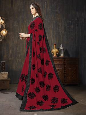 Red Embroidered Silk Georgette saree with blouse 2