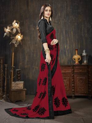 Red Embroidered Silk Georgette saree with blouse 3