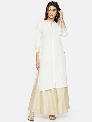 Span Women White Yoke Design Straight Kurta 1