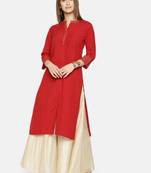 Women Red Yoke Design Straight Kurta