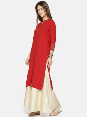 Women Red Yoke Design Straight Kurta 2