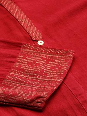 Women Red Yoke Design Straight Kurta 4