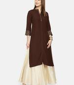 Women Coffee Brown Yoke Design Straight Kurta