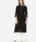 Women Black Yoke Design Straight Kurta