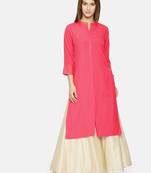 Women Pink Yoke Design Straight Kurta