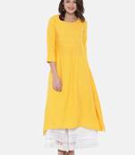 Women Mustard Solid A-Line Kurta