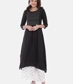 Women Black Embroidered A-Line Kurta