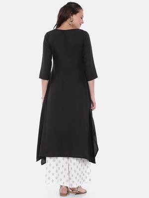 Women Black Embroidered A-Line Kurta 3