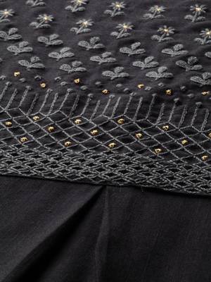 Women Black Embroidered A-Line Kurta 4
