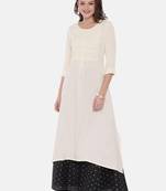 Women Off-White Woven Design A-Line Kurta
