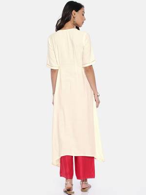 Women Cream-Coloured Solid A-Line Kurta 3
