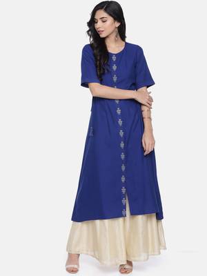 Women Blue Embroidered A-Line Kurta 1