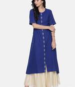 Women Blue Embroidered A-Line Kurta