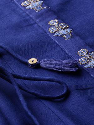 Women Blue Embroidered A-Line Kurta 4