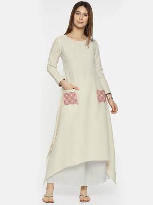Women Off-White Solid A-Line Kurta 1