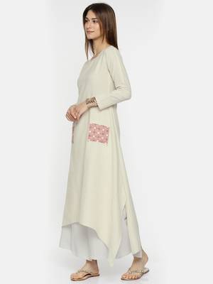Women Off-White Solid A-Line Kurta 2