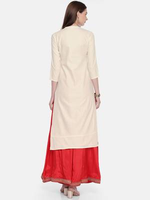 Women Off-White Printed Straight Kurta 3