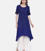 Women Blue Embroidered A-Line Asymmetric Kurta
