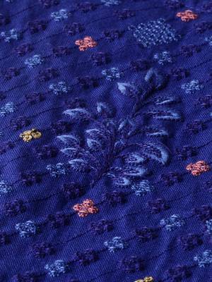Women Blue Embroidered A-Line Asymmetric Kurta 4