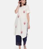 Women Off-White Embroidered Straight Asymmetric Kurta