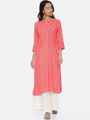 Women Peach-Coloured Printed Straight Kurta 1