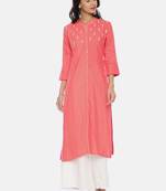 Women Peach-Coloured Printed Straight Kurta