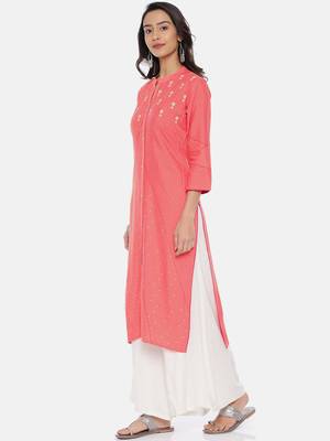 Women Peach-Coloured Printed Straight Kurta 2