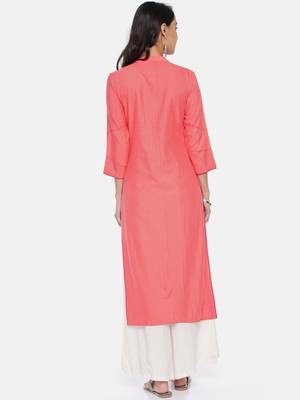 Women Peach-Coloured Printed Straight Kurta 3