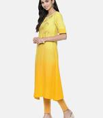 Women Yellow Embroidered A-Line Kurta