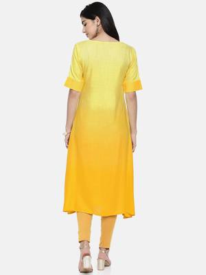 Women Yellow Embroidered A-Line Kurta 2
