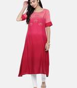 Women Peach-Coloured & Magenta Dyed A-Line Kurta