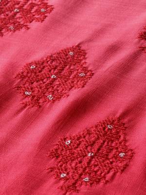 Women Peach-Coloured & Red Dyed Embroidered A-Line Kurta 4