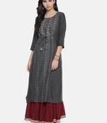 Women Charcoal Grey Printed Straight Kurta