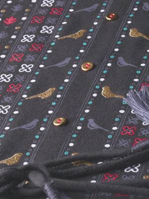 Women Charcoal Grey Printed Straight Kurta 4