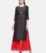 Women Charcoal Grey Printed Straight Kurta