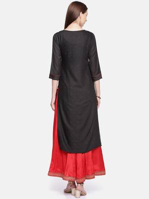 Women Charcoal Grey Printed Straight Kurta 3