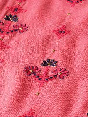 Women Coral Pink Embroidered A-Line Kurta 4