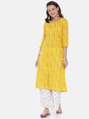 Women Mustard Printed Straight Kurta 1