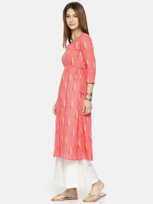 Women Peach-Coloured Printed A-Line Kurta 2