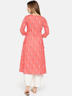 Women Peach-Coloured Printed A-Line Kurta 3