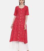 Women Red Printed A-Line Asymmetric Kurta