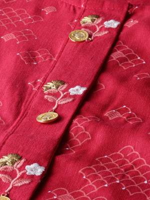 Women Red Printed A-Line Asymmetric Kurta 4